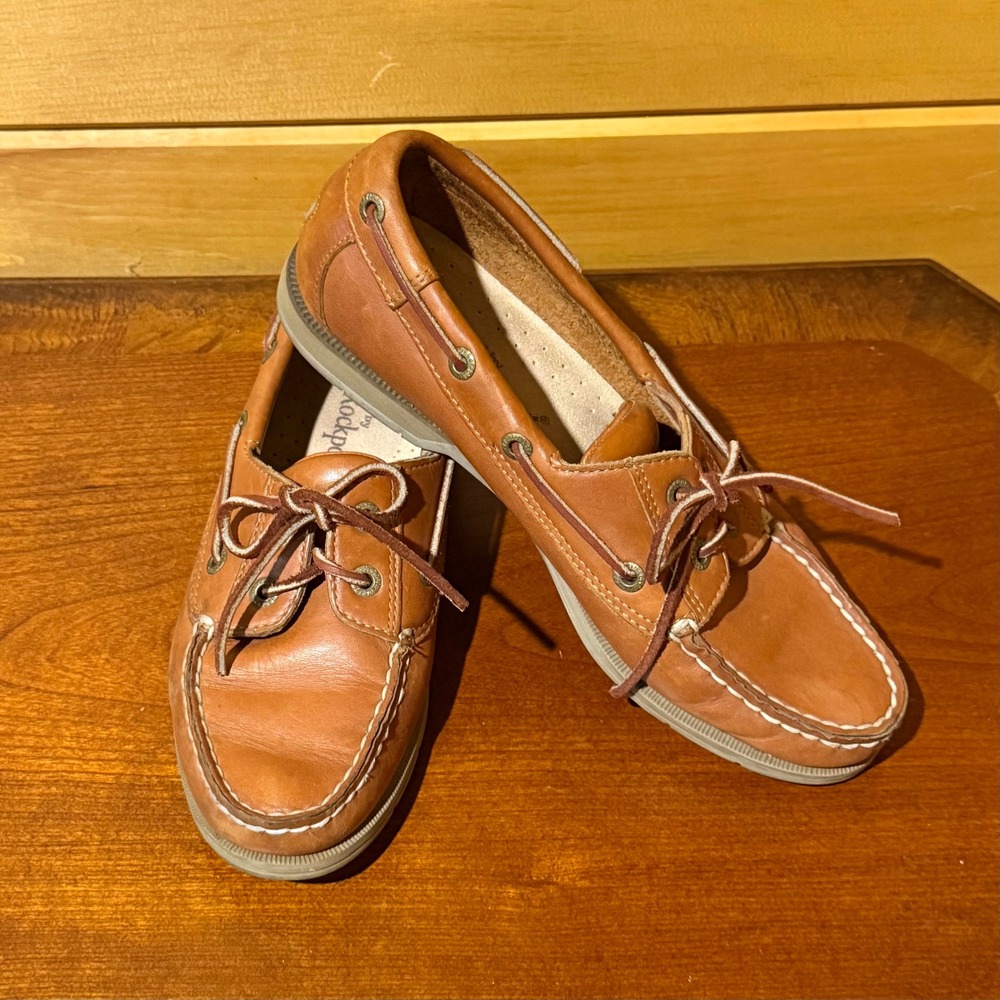 Rockport Womens Tan Leather Boat Shoes Classic Nautical Deck‎ Loafers Brown 8.5